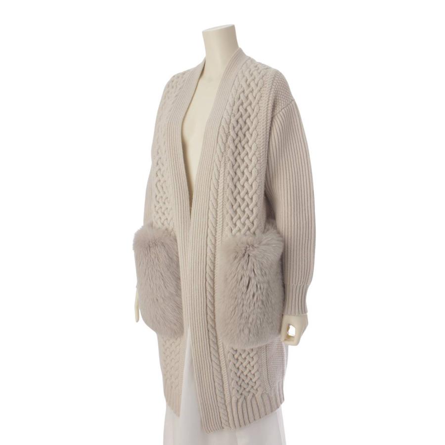 Drawer ドゥロワー ウールカシミヤアランFOXファーポケットカーディガン 