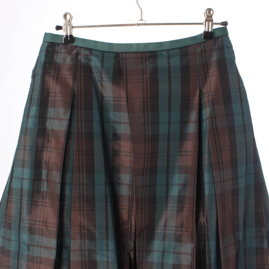 ドゥロワー グリーンチェックシルクタータンチェック ロングスカート40