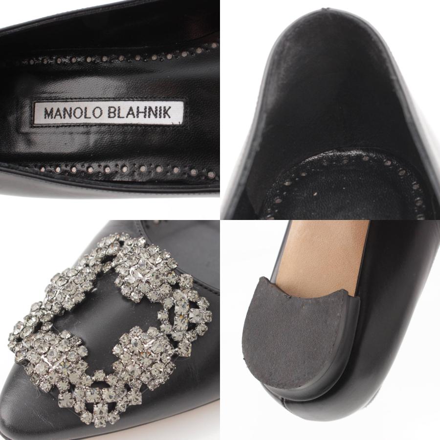 MANOLO BLAHNIK レザー ビジュー付きフラットシューズ