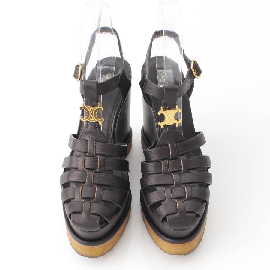 CELINE トリオンフ レザー ウェッジソール サンダル