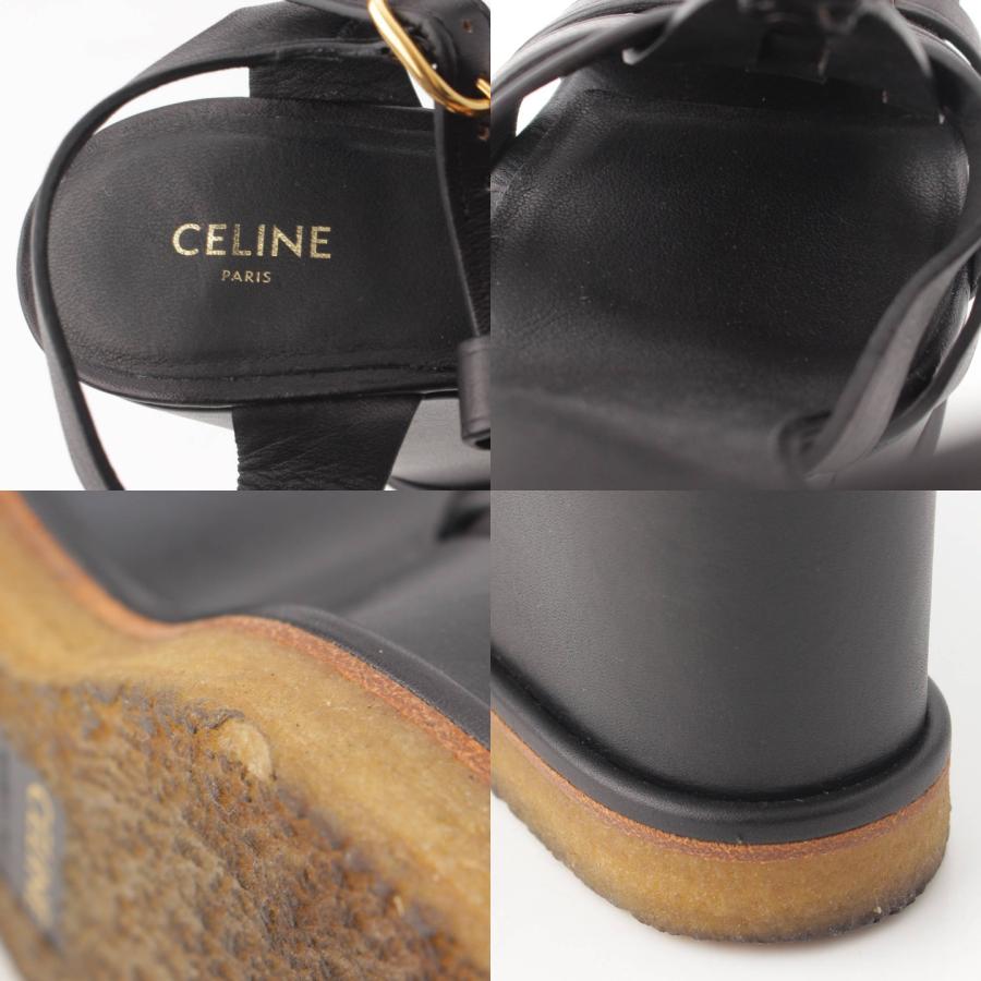 CELINE 【セリーヌ】Celine トリオンフ レザー ストラップ ウェッジ 