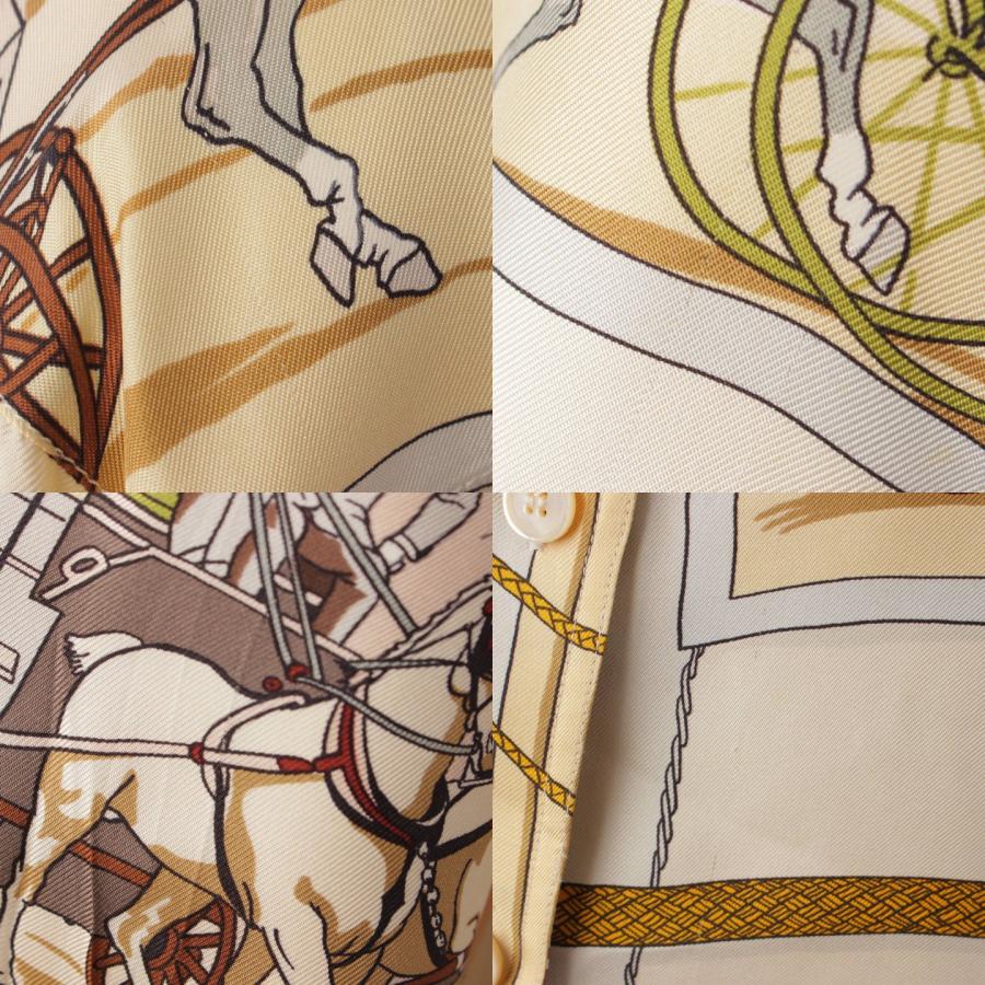 HERMES 馬車プリント 長袖シャツ Lサイズ