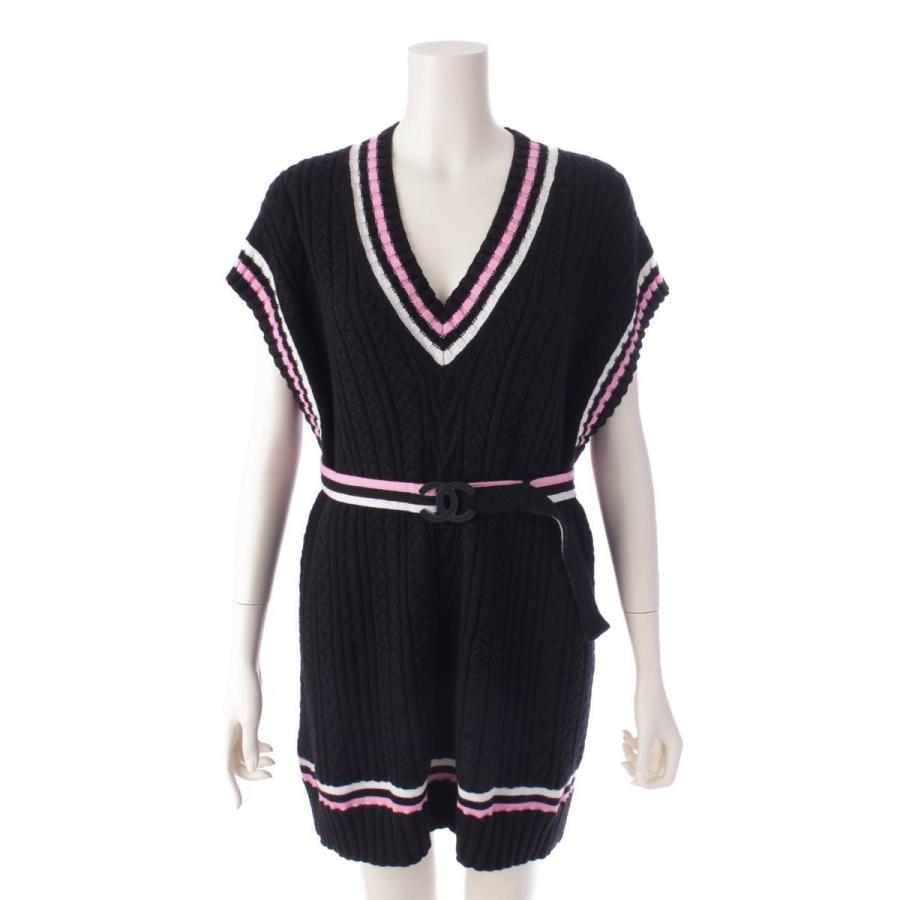 シャネルCHANEL 23P正規品ノースリーブ黒ニットワンピース-HOPE Tech