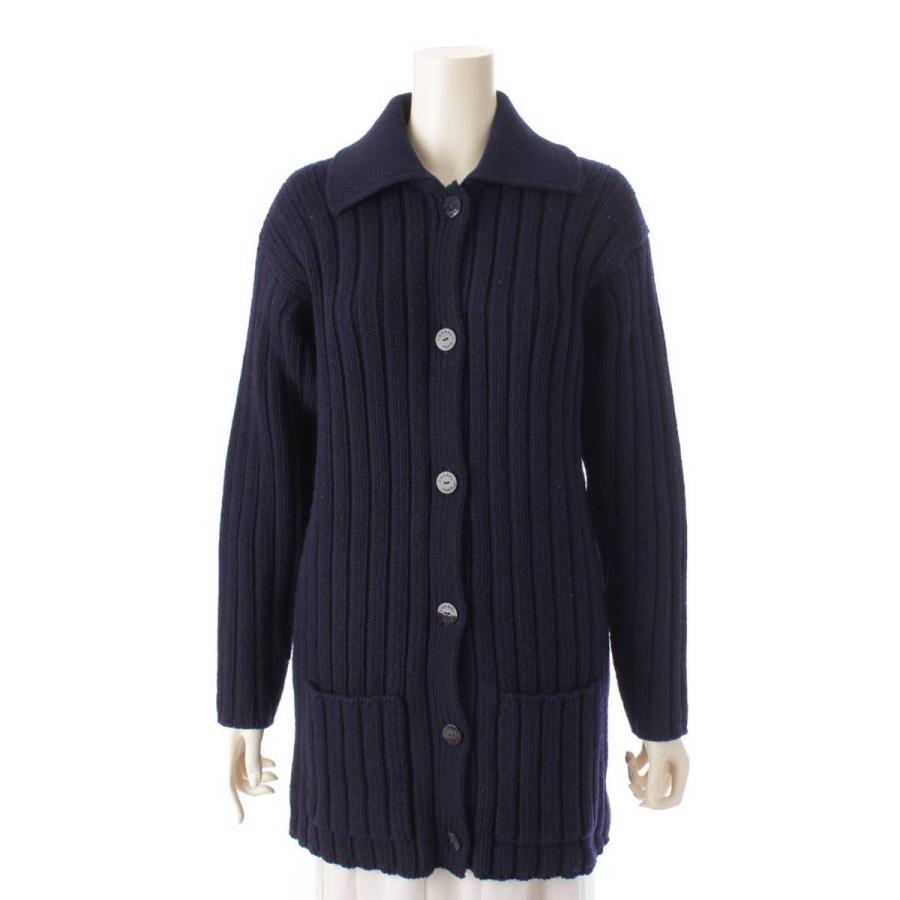 CHANEL シャネル97Aリブニットカーディガンネイビーウール38