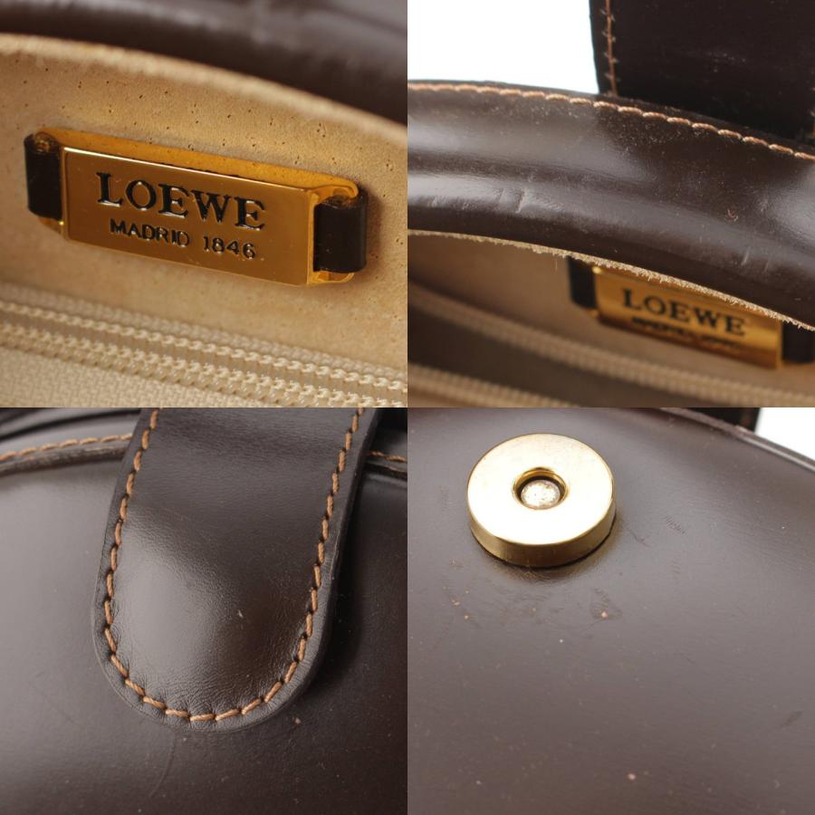 公式通販 【ロエベ】Loewe　ヴィンテージ ロゴ レザー ラウンド ハンドバッグ ブラウン 【正規品保証】197962