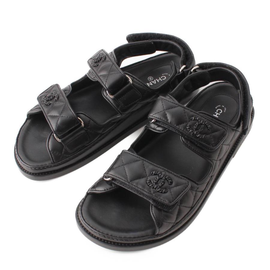 CHANELラムスキン　マトラッセ　ベルクロ　コンフォートサンダル CHANEL サンダルラムスキンマトラッセ ベルクロ コンフォート