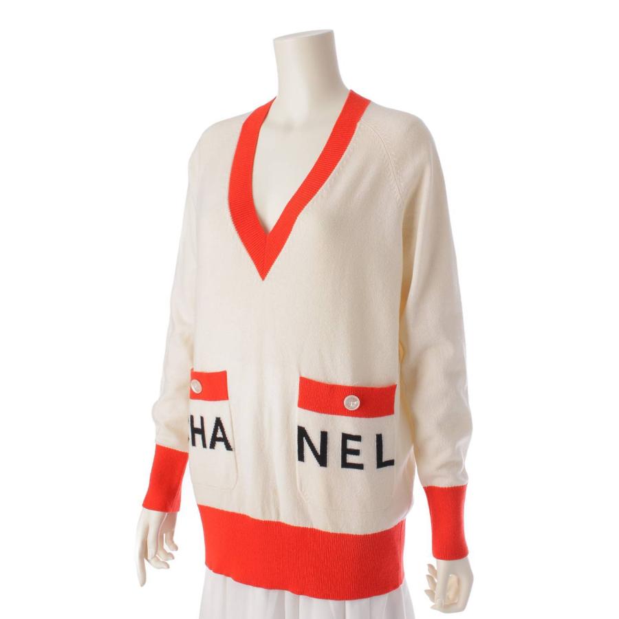 シャネル】Chanel 19SS カシミヤ Vネック ロゴ 長袖 ニット セーター 