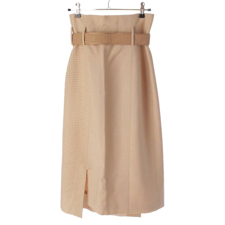 フェンディ】Fendi 19年 モヘア×ウール ロゴ ベルト スカート FQ7357  