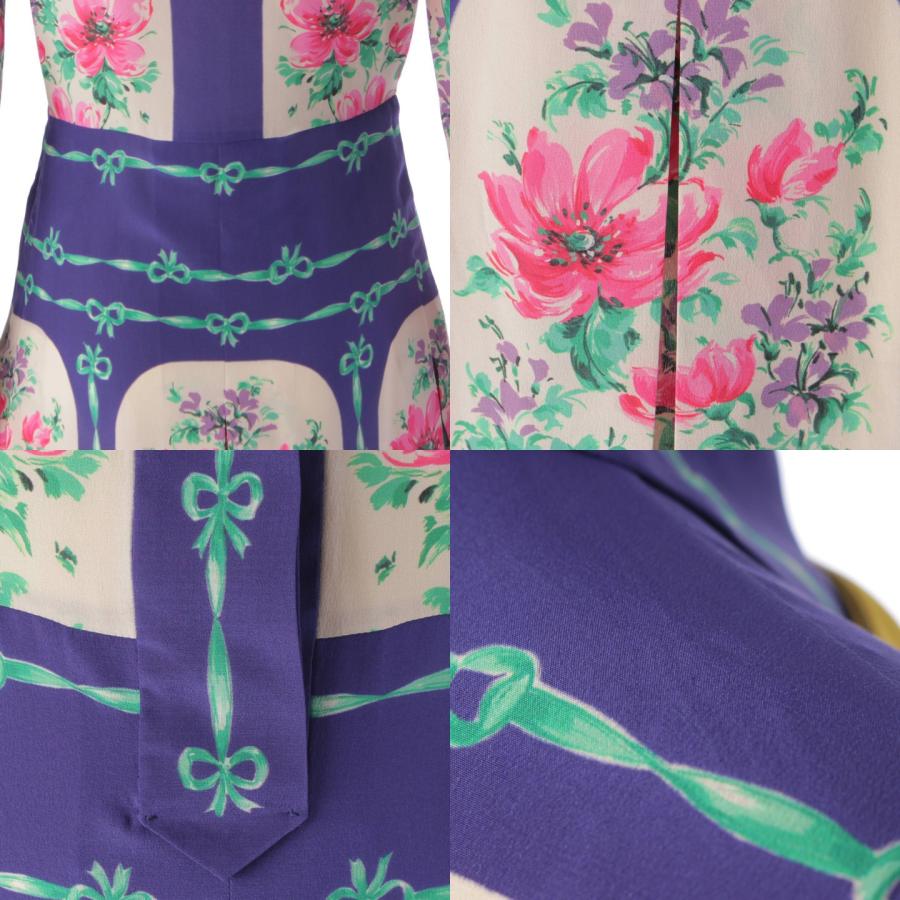 GUCCI 【グッチ】Gucci 総柄 花柄 リボン シルク ドレス ワンピース 