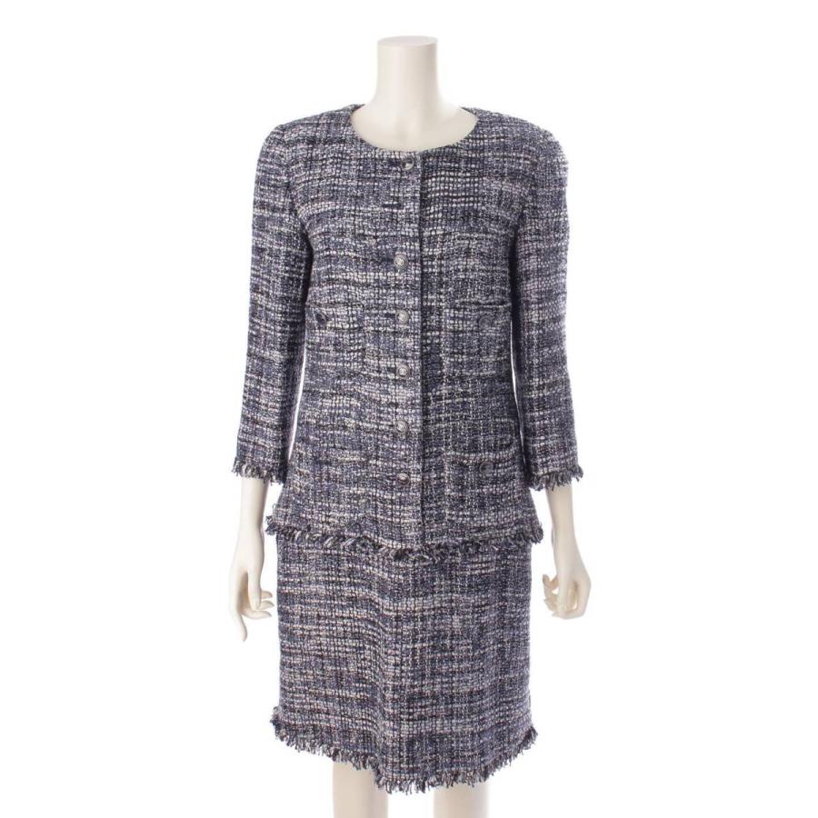 シャネル】Chanel ココボタン ツイード フリンジ ノーカラー  