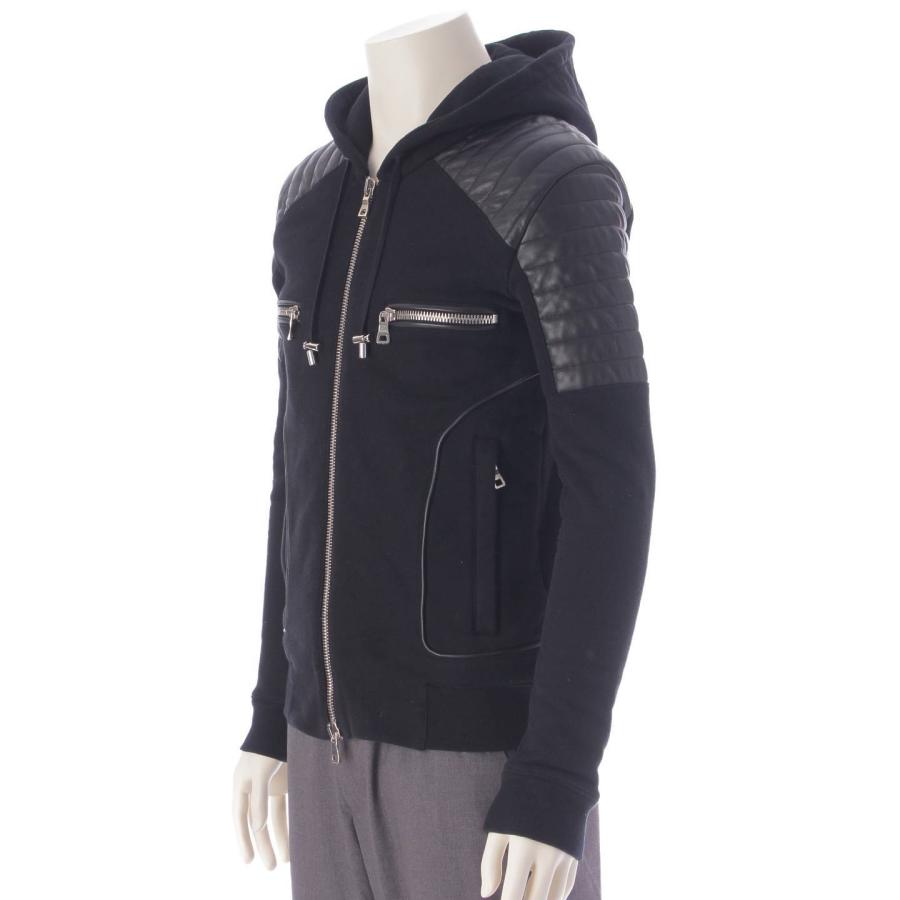 【バルマン】Balmain　メンズ レザー 切替 ジップアップ バイカー パーカー W5HJ219D125 ブラック XS 【中古】【正規品保証】203502｜retrojp｜02