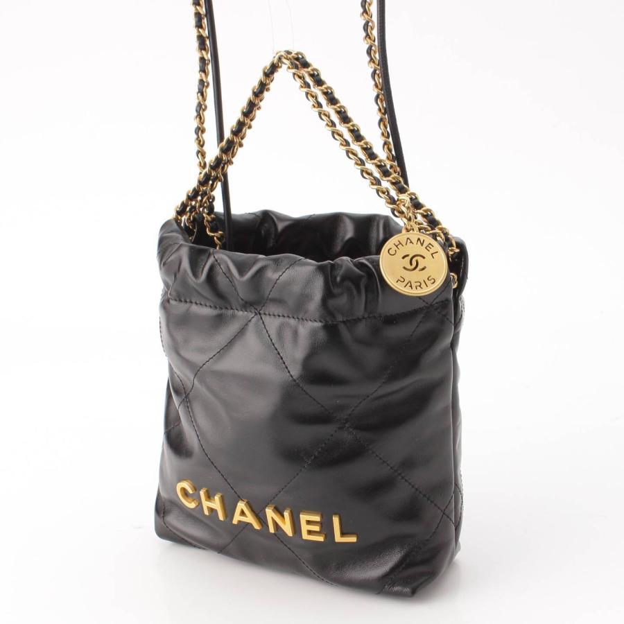 【シャネル】Chanel　CHANEL22 ロゴ シャイニーカーフスキン チェーン ショルダーバッグ AS3980 ブラック 【中古】【正規品保証】204462｜retrojp｜02