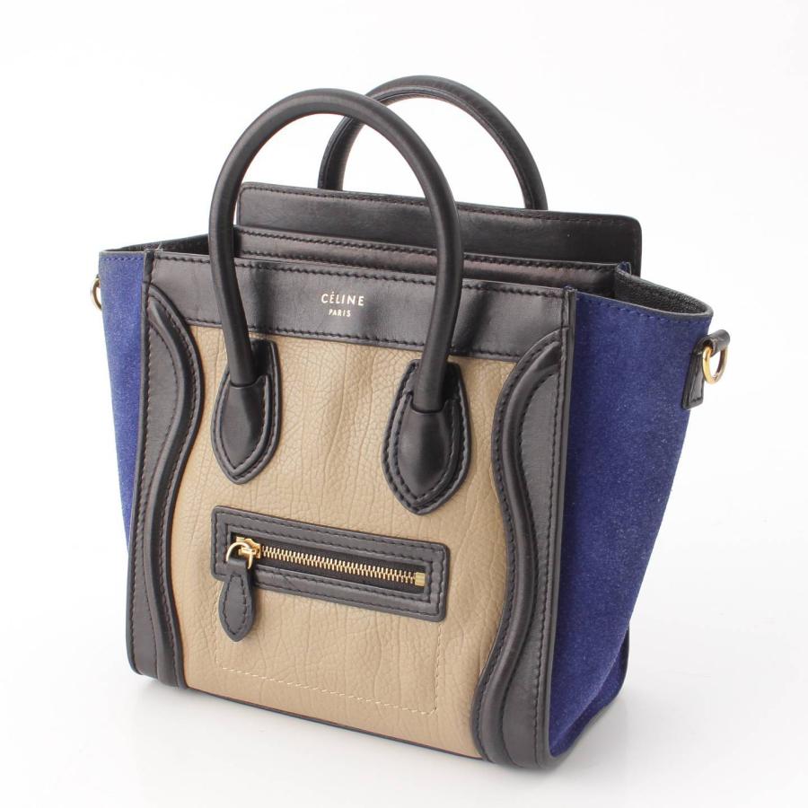 【セリーヌ】Celine　ラゲージ ナノショッパー  レザー スエード 2wayハンドバッグ 168243 トリコロール 【中古】【正規品保証】204953｜retrojp｜02