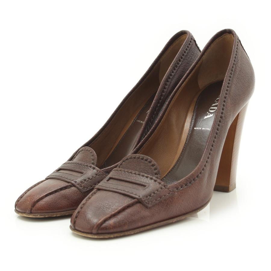 プラダ】Prada ローファーパンプス ヒール ブラウン 36 【中古】【正規 