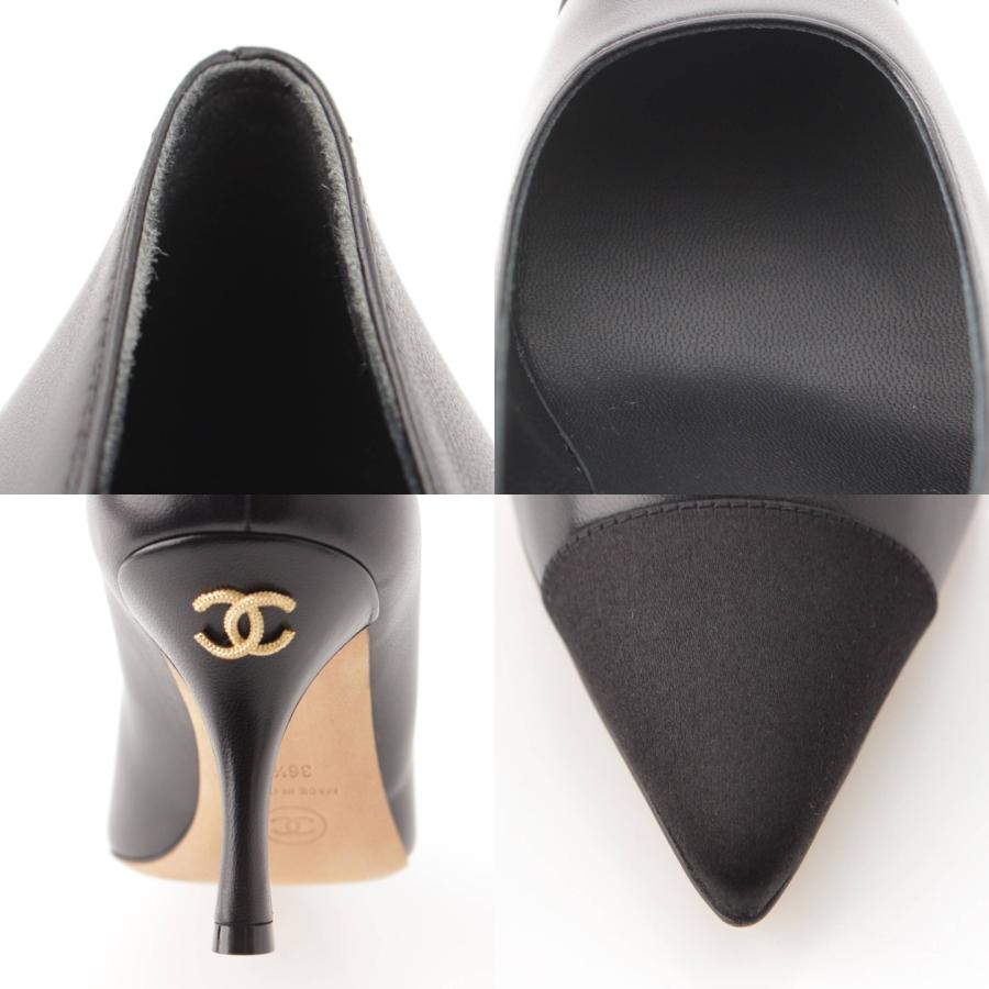 CHANEL 【シャネル】Chanel ココマーク レザー×サテン ヒールパンプス 