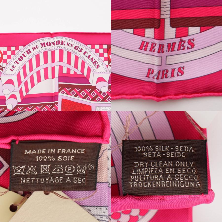 【エルメス】Hermes　カレ90 スカーフ Le Tour du Monde en 63 Cases 63マスの世界旅行 H003177S ピンク【中古】205480｜retrojp｜07
