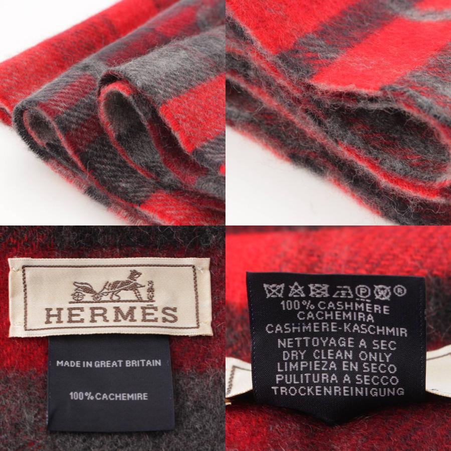 HERMES 【エルメス】Hermes タータンチェック フリンジ カシミヤ 