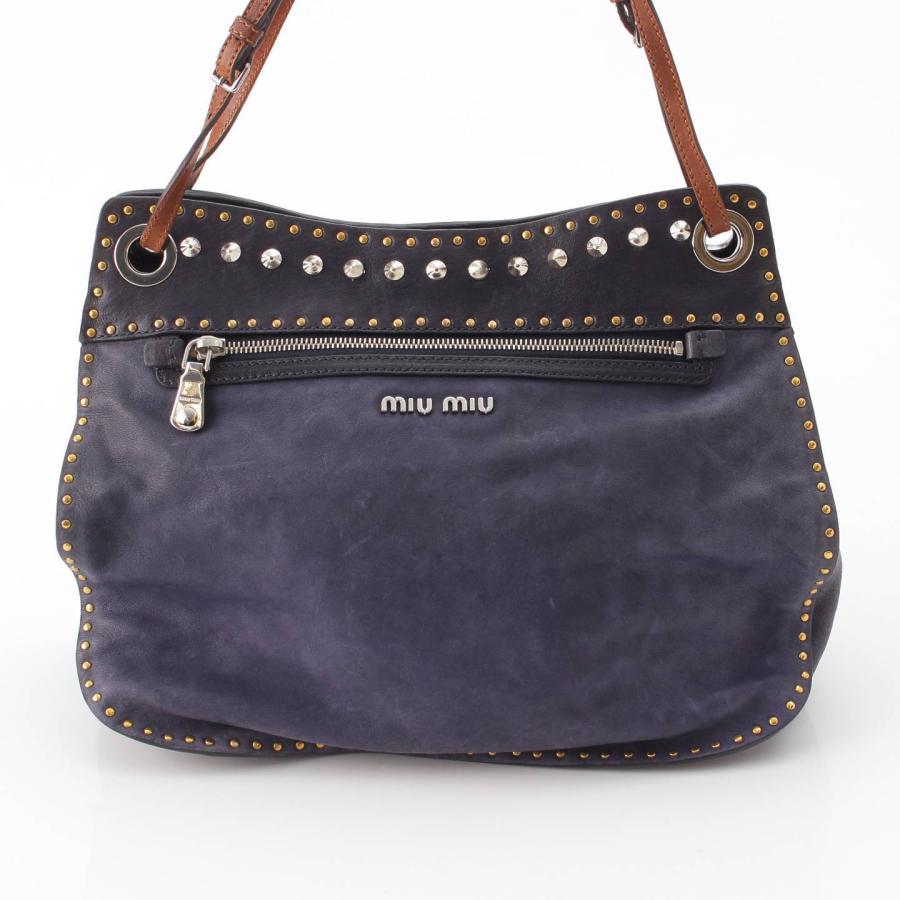 ミュウミュウ】Miu Miu ロゴ スタッズ スエード レザー チェーン 