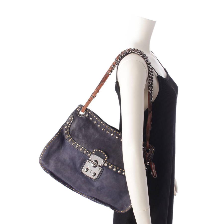ミュウミュウ】Miu Miu ロゴ スタッズ スエード レザー チェーン 