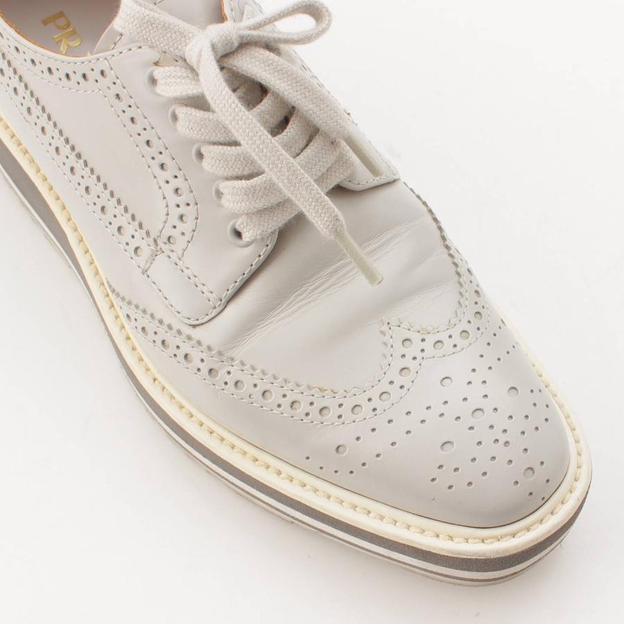 プラダ】Prada ウィングチップ レザー 厚底 レースアップ ドレス 