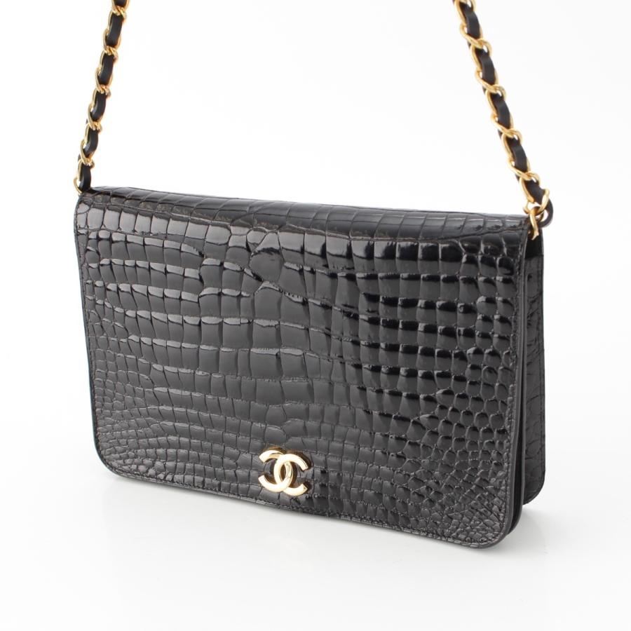 美品 CHANEL シャネル 本クロコ プッシュロック ココマーク チェーン ショルダー バッグ ブラック m9662 CHANEL - 美品 CHANEL シャネル 本クロコ プッシュロック ココマーク