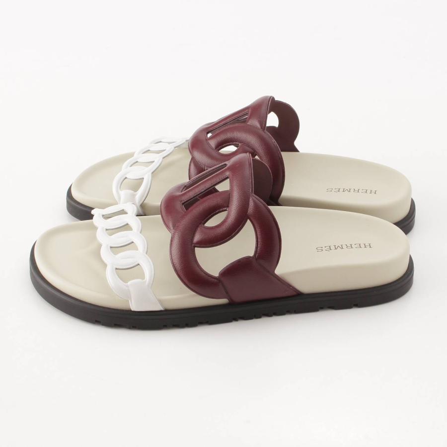 エルメス エクストラ レザー シェーヌダンクル フラットサンダル ホワイト