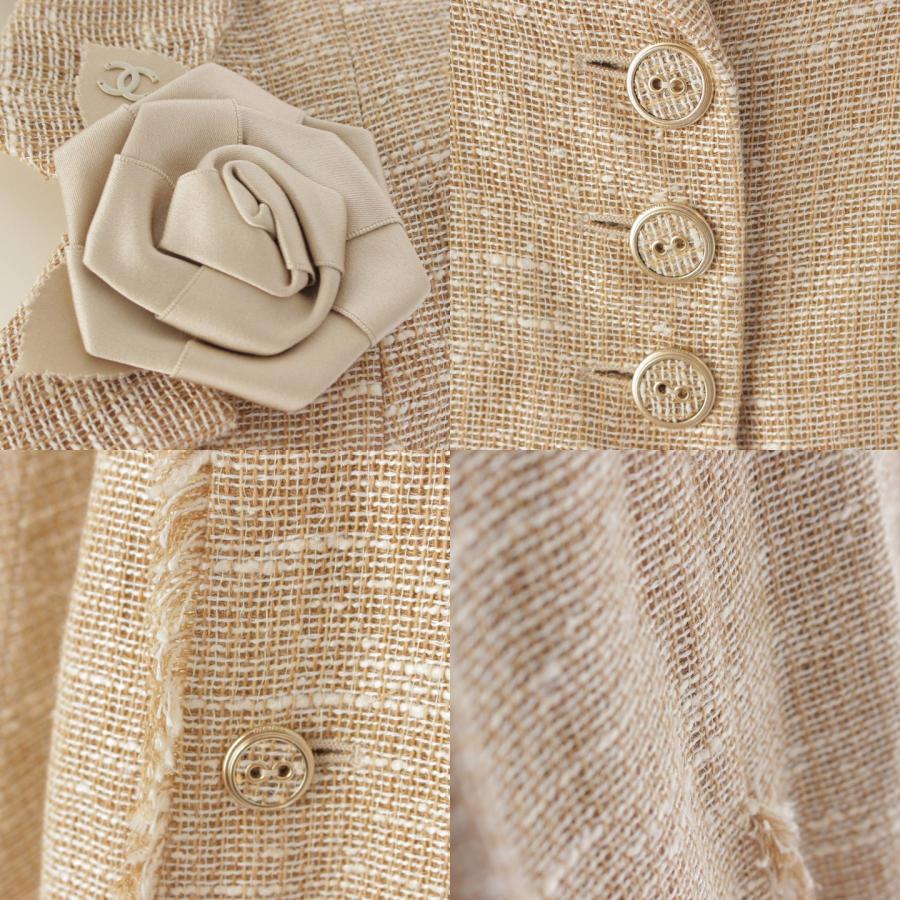 CHANEL 【シャネル】Chanel 08P カメリアブローチ付き リネン×シルク  
