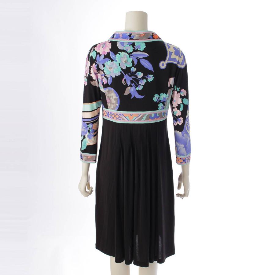 レオナール】LEONARD カンカン素材 プリーツ 切替 植物柄 ロゴボタン 