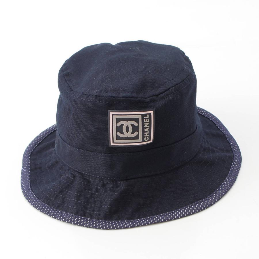 シャネル☆ バケット ハット ココマーク M コットン ネイビー ユニセックス シャネル☆ バケット ハット ココマーク M コットン ネイビー