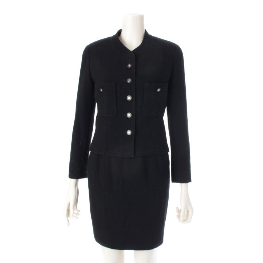 【美品】 【希少】 Vintage CHANEL ブラックスカート　36 CHANEL（シャネル） 96P ロゴ ジャケット トップス スカート 3ピース