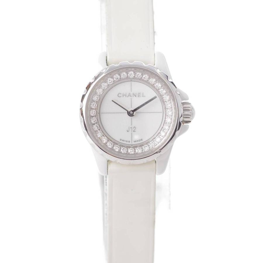CHANEL シャネル J12 XS ダイヤ カーフストラップ レディース 腕時計