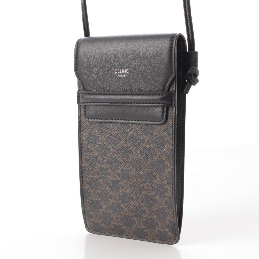 セリーヌ】Celine トリオンフキャンバス×レザー フラップ フォンポーチ 