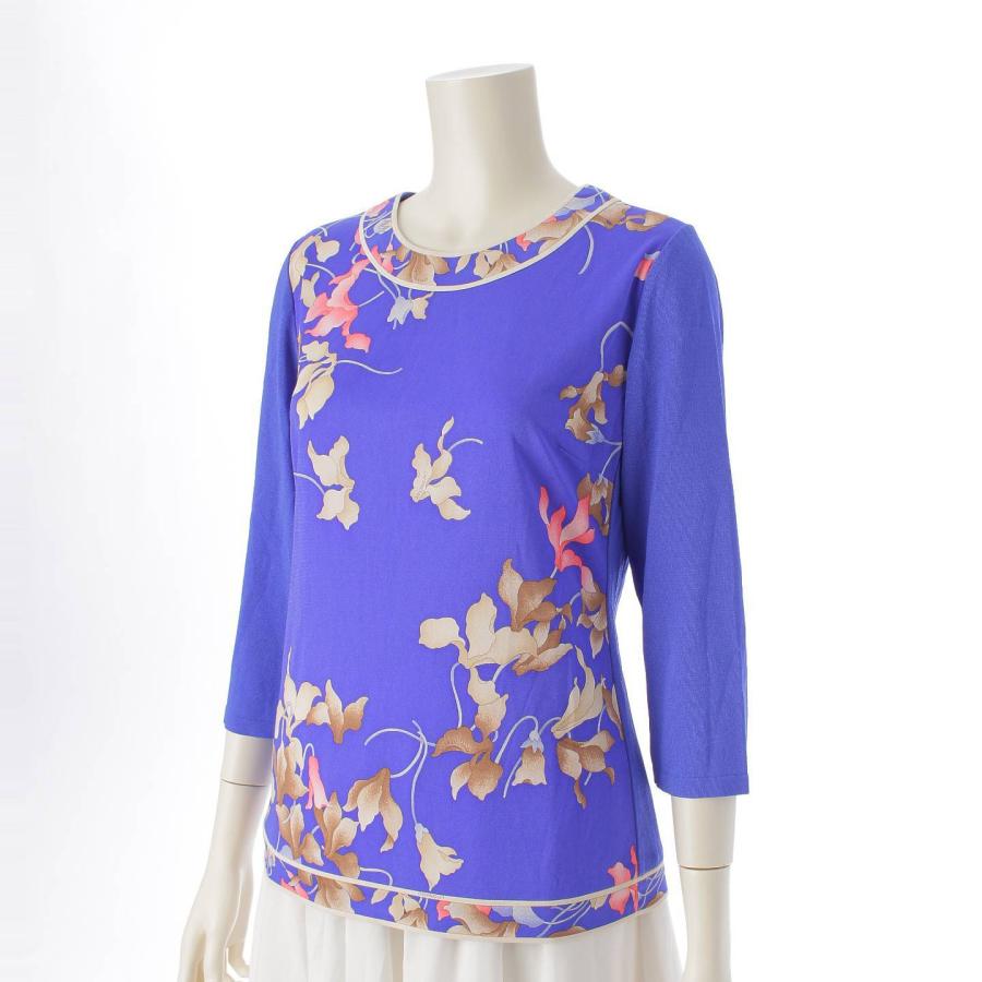 【美品】LEONALD 花柄 フラワー 切替 カットソー トップス 42 紺 美品】LEONALD 花柄 フラワー 切替 カットソー トップス 42 紺