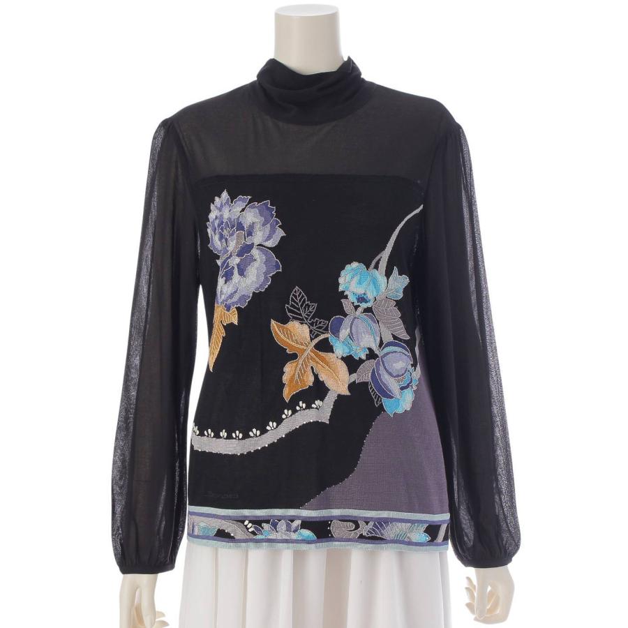 レオナール】LEONARD ビジュー シルク混 ハイネック 花 ニット  