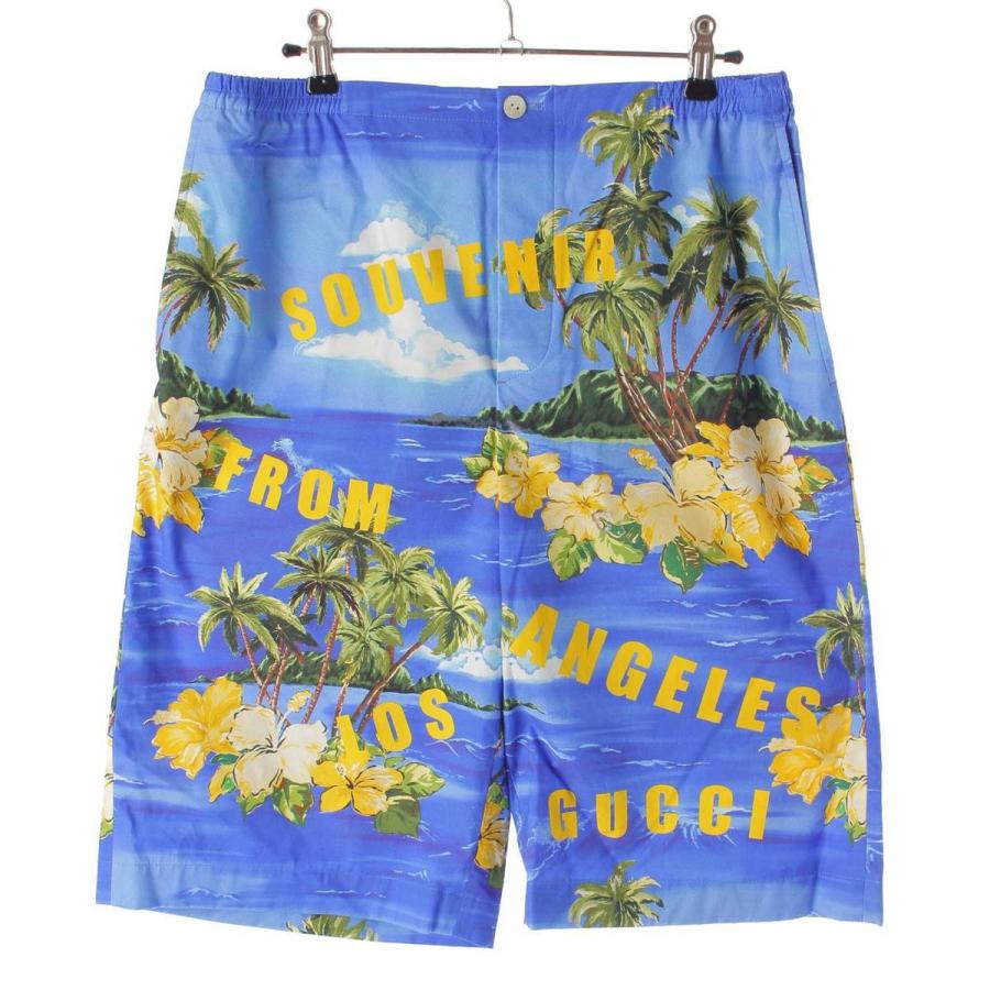 グッチ アロハ柄 ショートパンツ ロゴ パームツリー 672698 ブルー 46 グッチ アロハ柄 ショートパンツ ロゴ パームツリー 672698