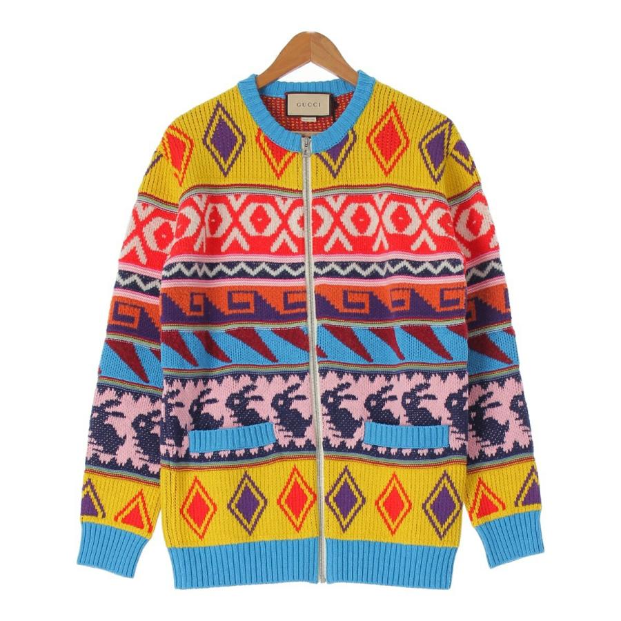 GUCCI グッチ メンズ ラビット柄 総柄 ジップアップ ニットジャケット  