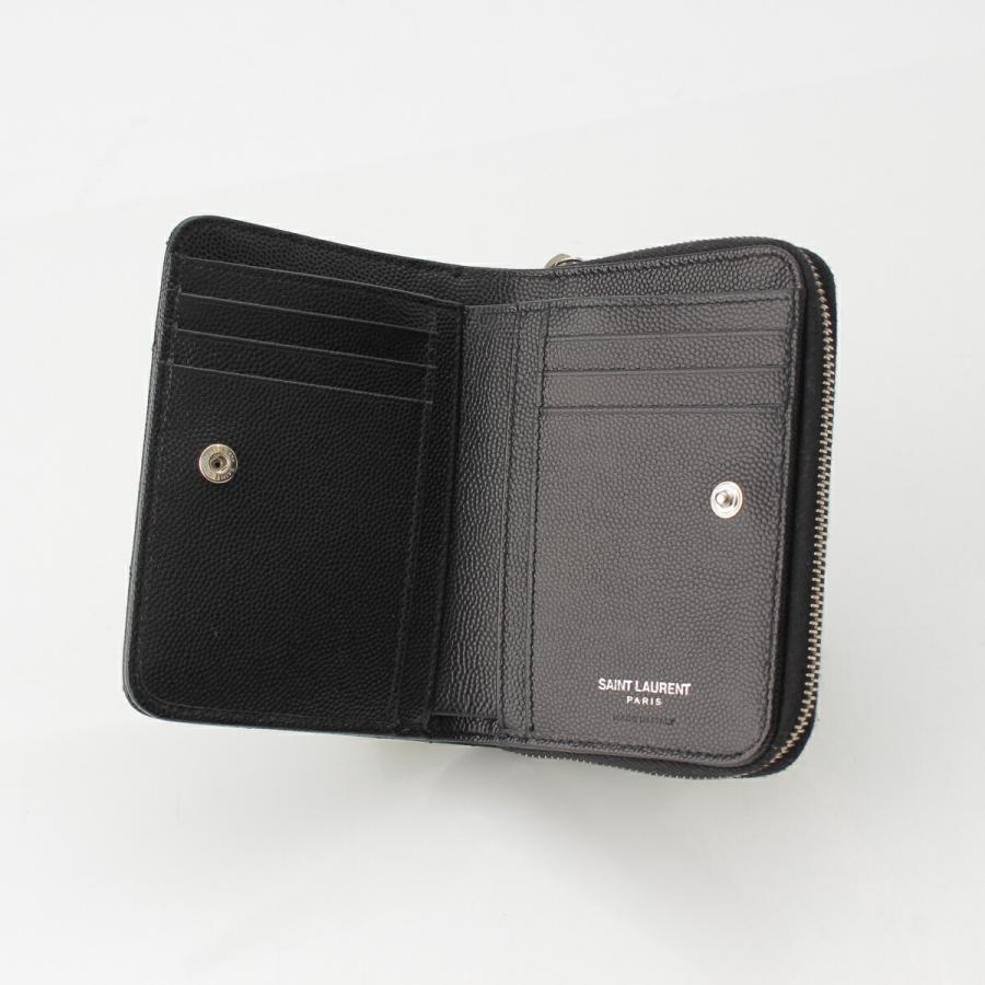 サンローラン Vステッチ YSLロゴ レザー コンパクトウォレット 