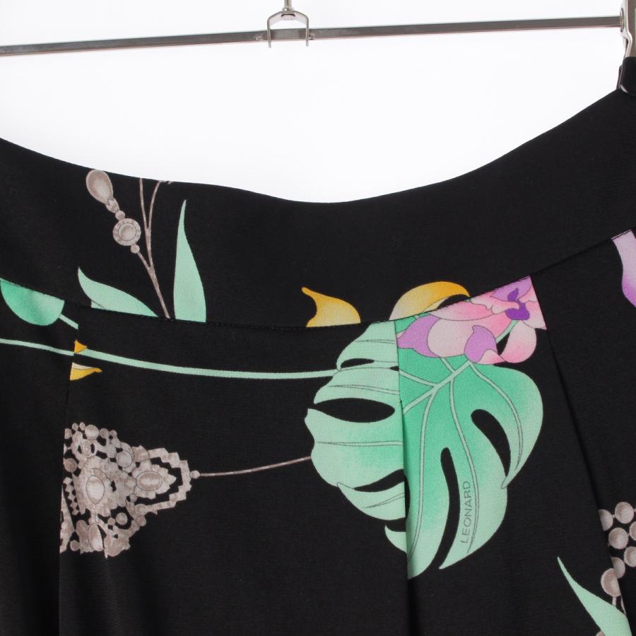 レオナール カンカン 花柄 フラワー フレア スカート 0192200 ブラック  