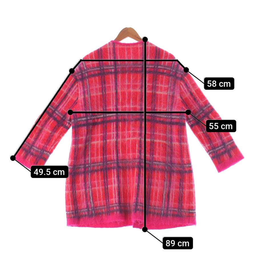 DRAWER ドゥロワー モヘアウール チェック柄 ノーカラー ロング コート  