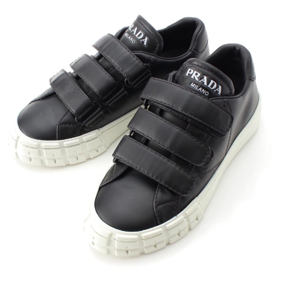 PRADA プラダ レザー ロゴ ストラップ ベルクロ スニーカー ブラック 