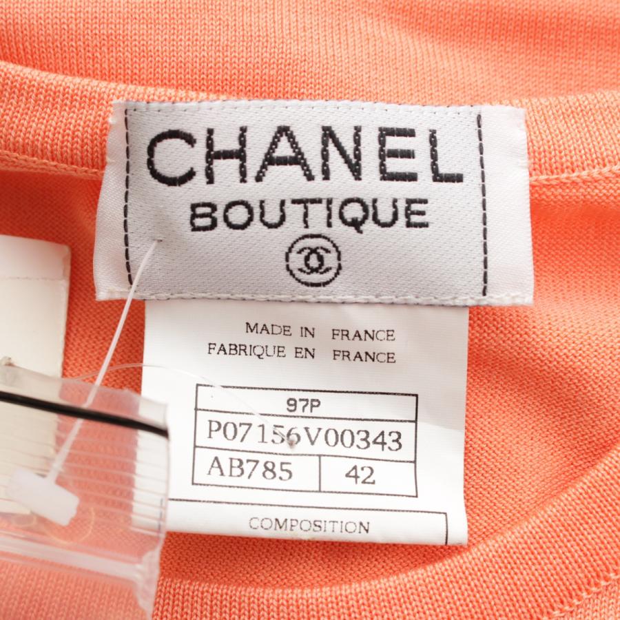 CHANEL - シャネル 97P コットン ココマーク ワンポイント刺 ニット 半袖Ｔシャツ カットソー トップス P07156 サーモンオレンジ 42【中古】 CHANEL（シャネル） 97P コットン ココマーク ワンポイント刺 ニット