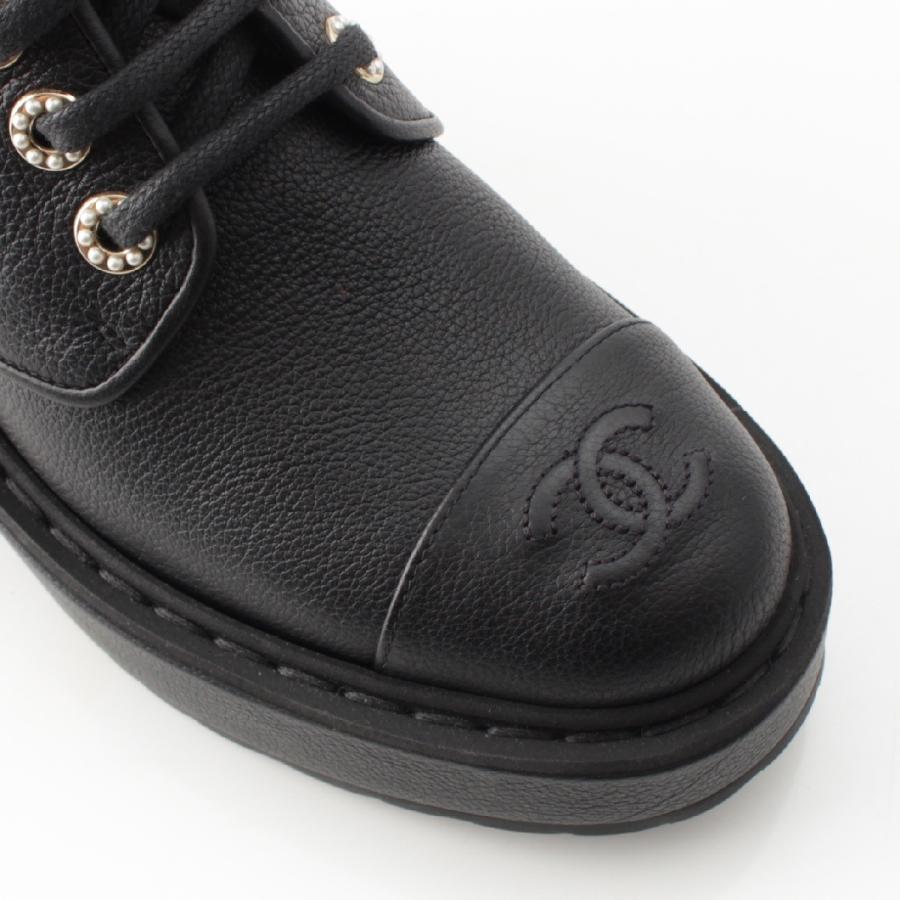 CHANEL（シャネル） レザー ココマーク ロゴ パール レースアップ 