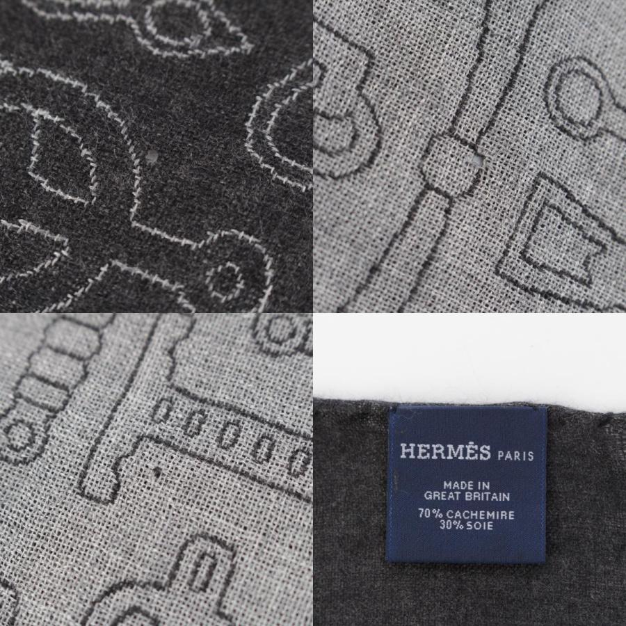 エルメス 23AW カシミヤ シルク 馬具柄 大判 ストール グレー【中古】_8