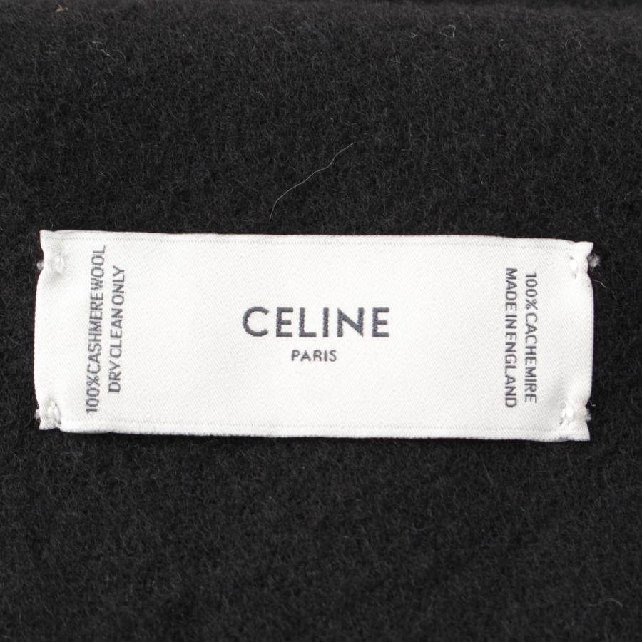 CELINE（セリーヌ） カシミヤ ロゴ刺繍 フリンジ マフラー ブラック 