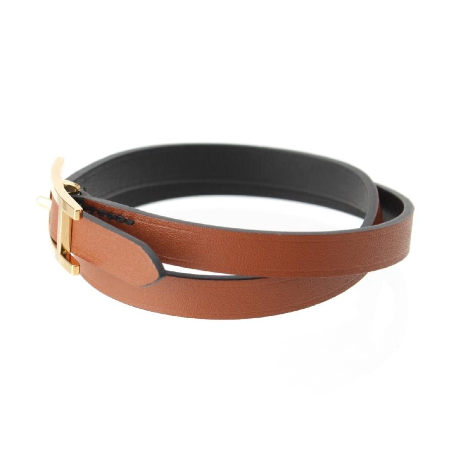 エルメス ビーアピ ドゥブルトゥール 2連 ブレスレット ブラウン レディース HERMES（エルメス） ビーアピ ドゥブルトゥール レザー Hバックル 2連