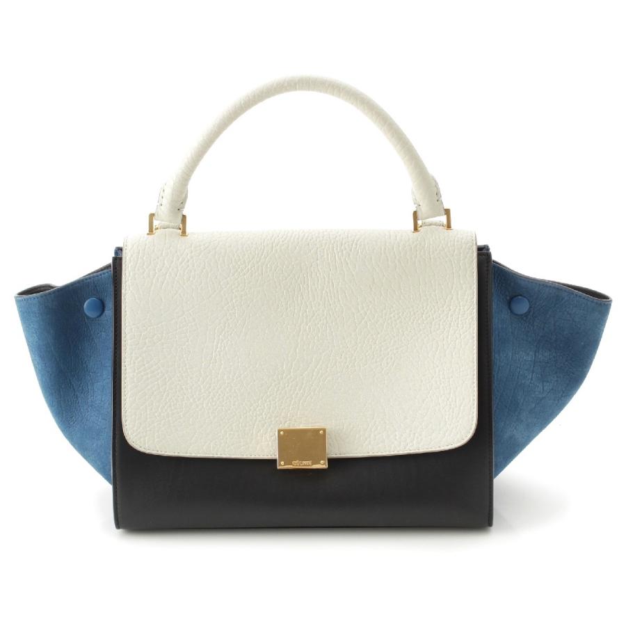 【美品】セリーヌ　トラペーズ　2WAY　ハンドバッグ　シルバー金具　レザー CELINE（セリーヌ） トラペーズ レザー 2way ハンドバッグ ホワイト