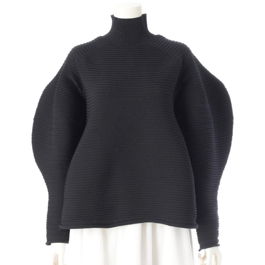 プ*o様 プリーツプリーズ イッセイミヤケ CREPE KNIT ハイネック 黒 プリーツプリーズ イッセイミヤケ 24年 POWAN KNIT 変形 ハイネック