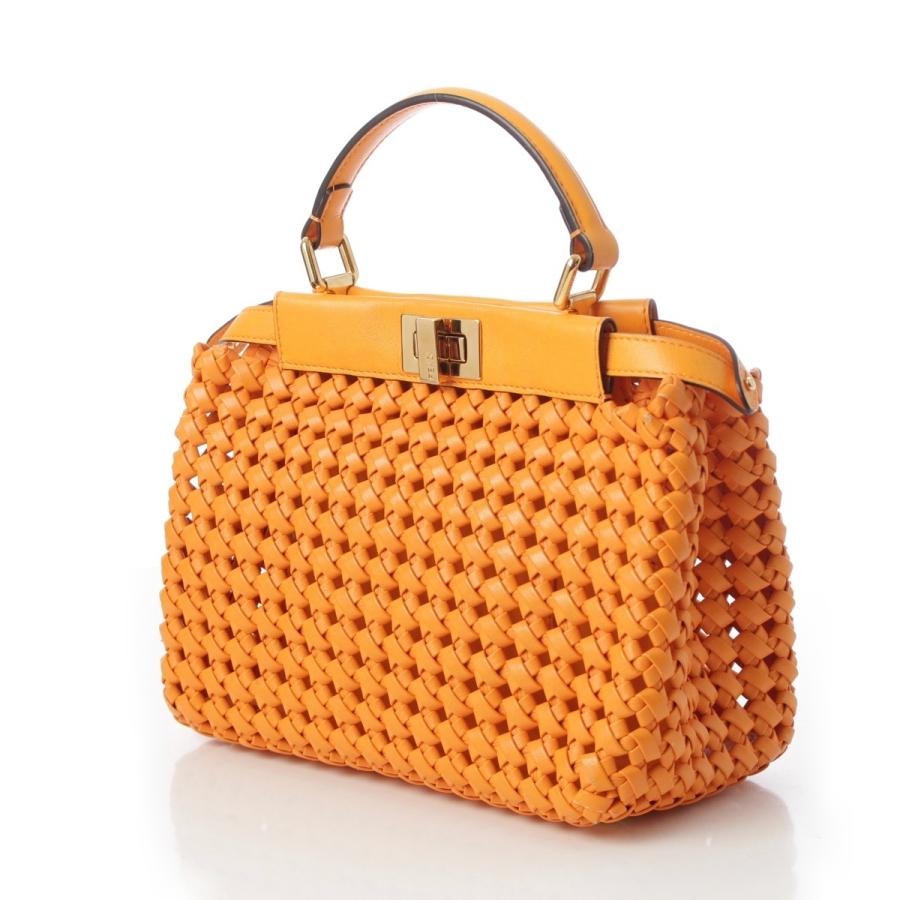 フェンディ ピーカブー ミニ 2WAY ハンドバッグ オレンジ FENDI（フェンディ） ピーカブー レザー アイコニック 編み込み ミニ