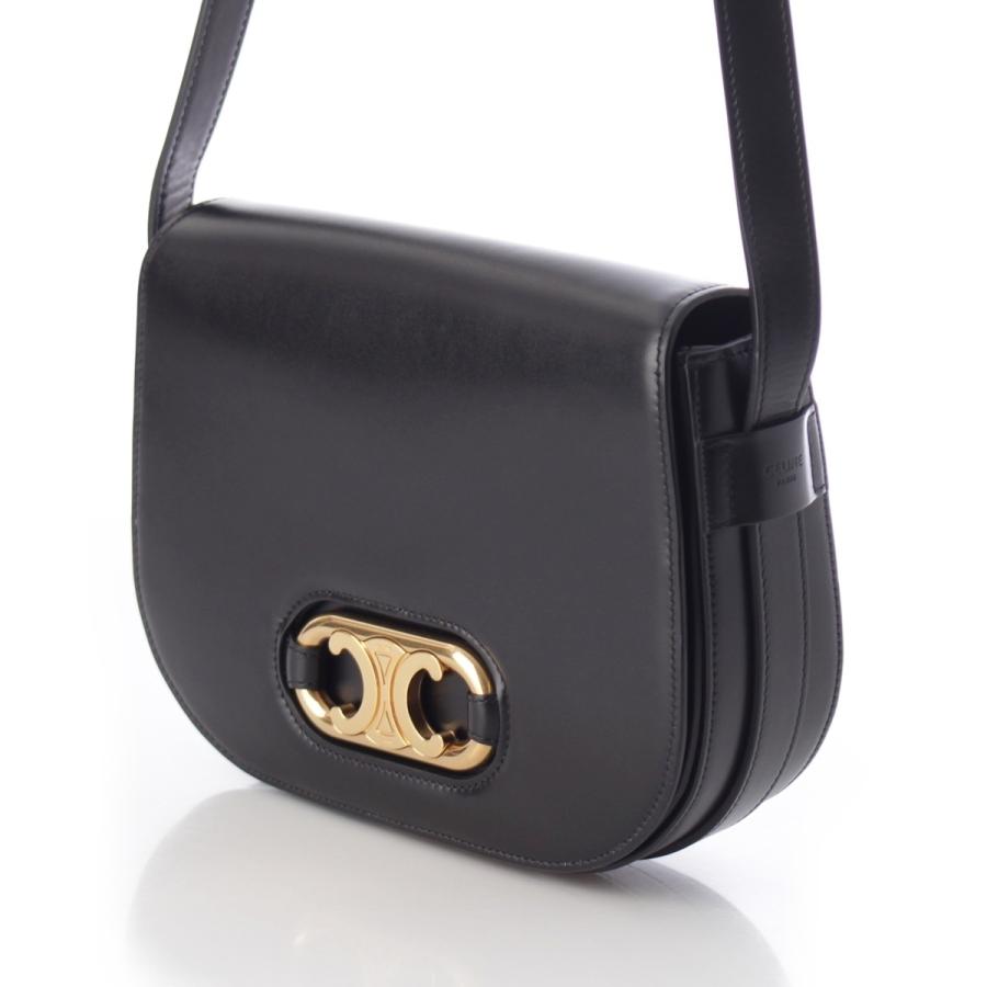 セリーヌ マイヨン トリオンフ ミディアム レザー ショルダーバッグ ブラック【中古】 CELINE（セリーヌ） マイヨン トリオンフ ミディアム レザー