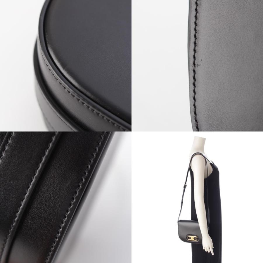 セリーヌ マイヨン トリオンフ ミディアム レザー ショルダーバッグ ブラック【中古】 CELINE（セリーヌ） マイヨン トリオンフ ミディアム レザー
